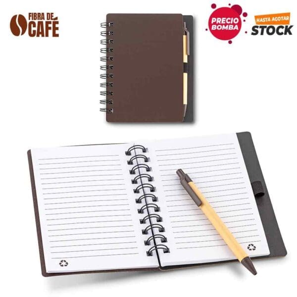 Libreta con Bolígrafo Coffee personalizado con logo Colombia